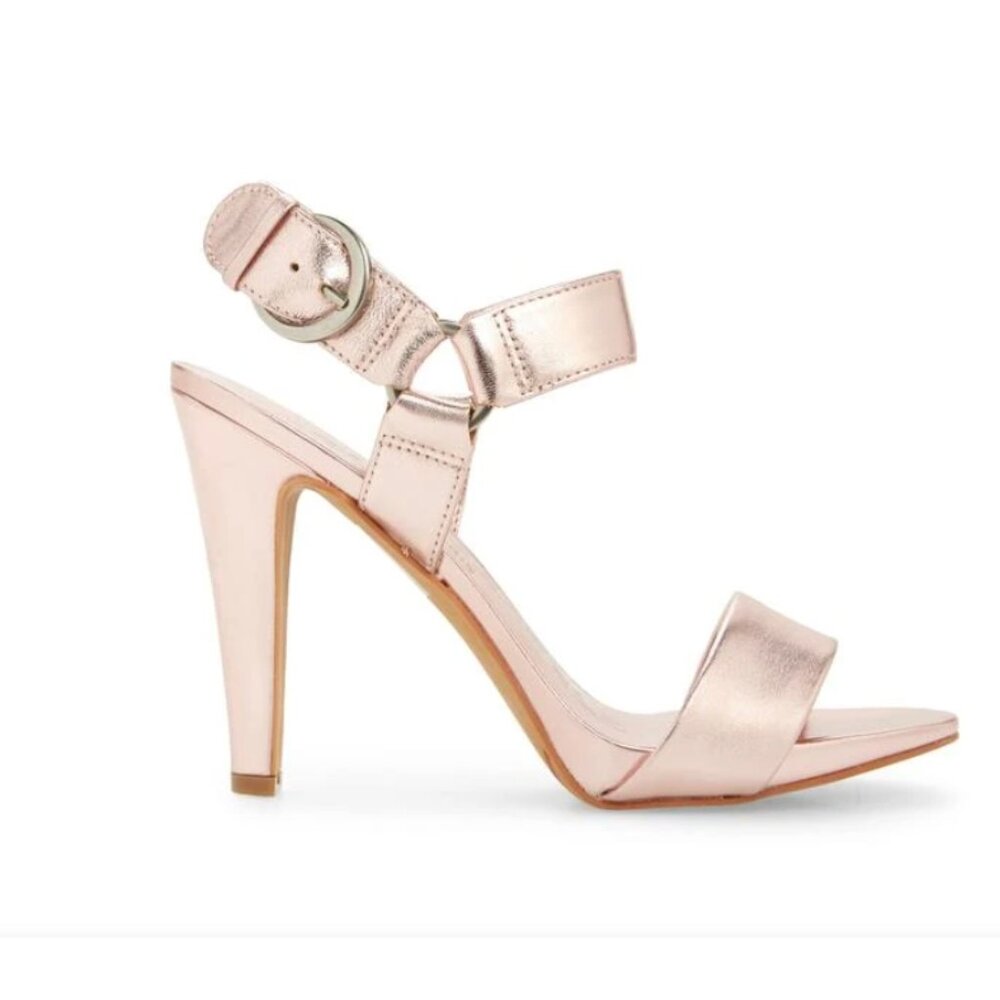 Karl Lagerfeld Women's Rose Gold Metallic Leather Strappy Heels Sz 9.5/40